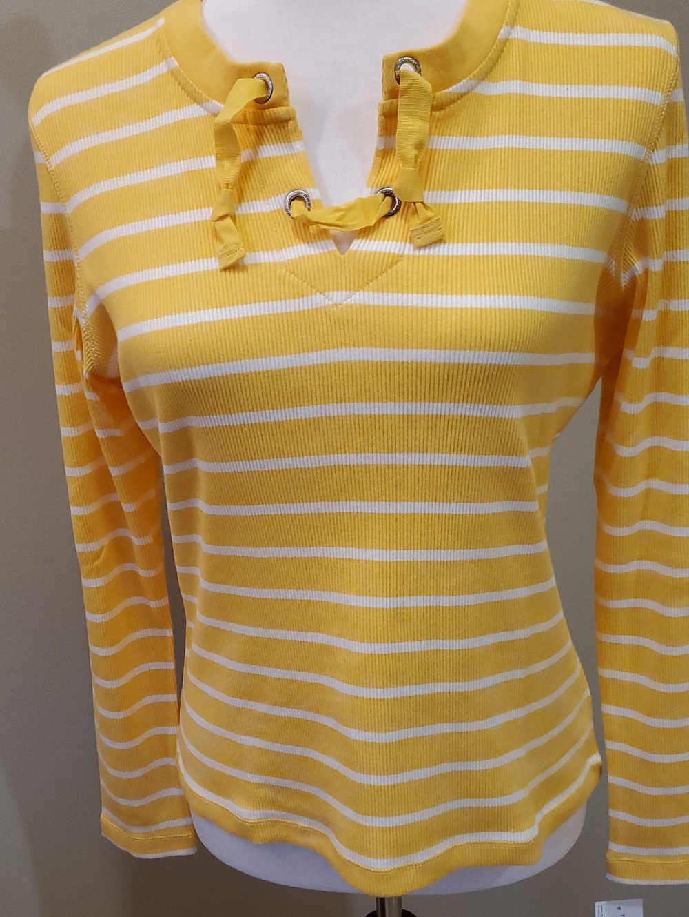 Tommy Hilfiger Yellow & White Striped Lace-Up Top